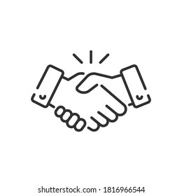 Line icon style commitment meeting agreement. Hand shake for deal contract, partnership, teamwork, business greeting. Simple outline for web app.Vector illustration. Design on White background. EPS 10