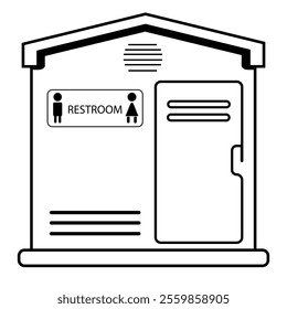 Line icon style drawing of a portable toilet. Simple black and white line drawing of a portable toilet, ideal for websites and mobile apps