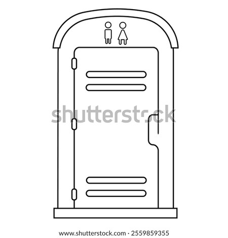Line icon style drawing of a portable toilet. Simple black and white line drawing of a portable toilet, ideal for websites and mobile apps