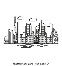 Line Icon Style Dubai Cityscape Vector Illustration