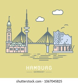 Line Icon style Hamburg city flat vector illustration