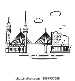 Line Icon style Hamburg city flat vector illustration