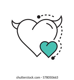 Line icon Style Heart Devil Color blue