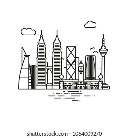 Line Icon style Kuala Lumpur cityscape vector illustration