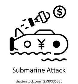 A line icon of submarine attack 