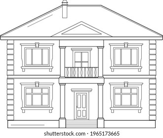 Line icon suburban house. For web design and application interface, also useful for info graphics. Vector black and white illustration.
