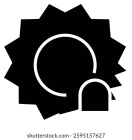 Line icon of a sun and solar panel, representing solar power, renewable energy, and eco-friendly electricity generation.

