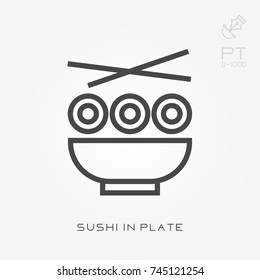 Line icon sushi in plate