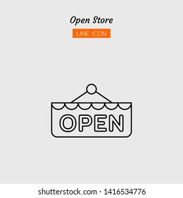 line icon symbol, application online shopping store marketplace concept, open label, Isolated flat outline vector design