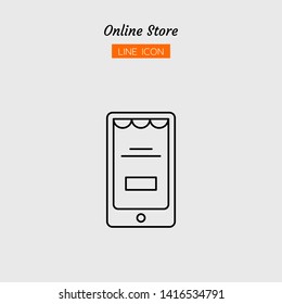 line icon symbol, application online shopping store marketplace concept, smartphone, Isolated flat outline vector design