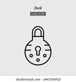 line icon symbol, circle shape lock concept, security, padlock, safety, Isolated flat outline vector design