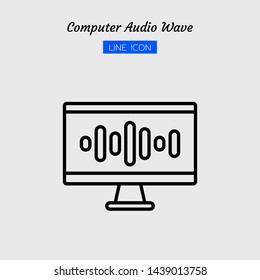 line icon symbol, computer screen and audio wave concept, digital technology, electronic, multimedia , Isolated flat outline vector design