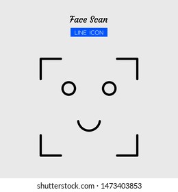 line icon symbol, digital technology scan concept, face, Isolated flat outline vector design 