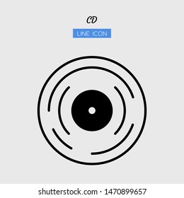 line icon symbol, disc concept, digital multimedia, technology equipment, cd-rom, dvd, Isolated flat outline vector design