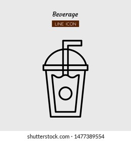 line icon symbol, drink beverage concept, cafe, coffee, tea, plastic cup, Isolated flat outline vector design 