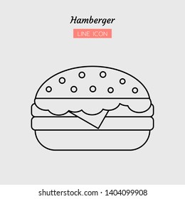 line icon symbol, hamburger menu, junk food, Isolated flat outline vector design