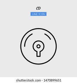 line icon symbol, lock disc concept, digital multimedia, technology equipment, cd-rom, dvd, Isolated flat outline vector design