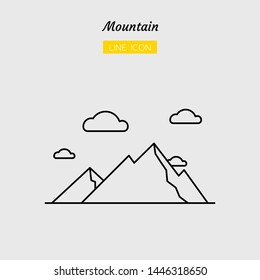 line icon symbol, mountain and cloud concept, hilltop, nature, Isolated flat outline vector design 