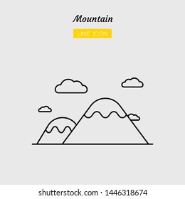 line icon symbol, mountain and cloud concept, hilltop, nature, Isolated flat outline vector design 