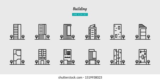 line icon symbol set, architecture building concept, office, property, condo, residential, Isolated flat outline vector design