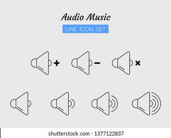 line icon symbol set, audio sound volume level control buttons concept, loudspeaker, digital multimedia, Isolated flat outline vector design