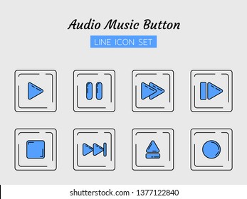 line icon symbol set, audio video music control square buttons concept, digital multimedia, play, pause, stop and more, Isolated flat outline vector design