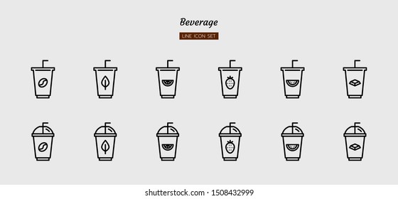line icon symbol set, drink beverage concept, cafe, coffee, tea, chocolate, juice, cup, Isolated flat outline vector design