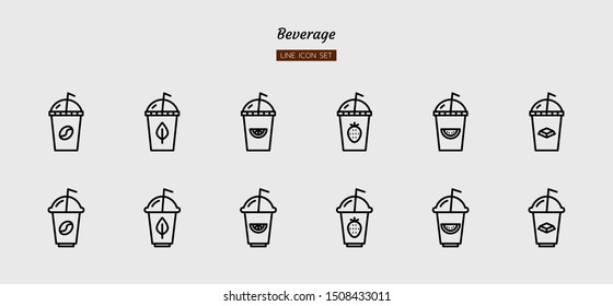 line icon symbol set, drink beverage concept, cafe, coffee, tea, chocolate, juice, cup, Isolated flat outline vector design