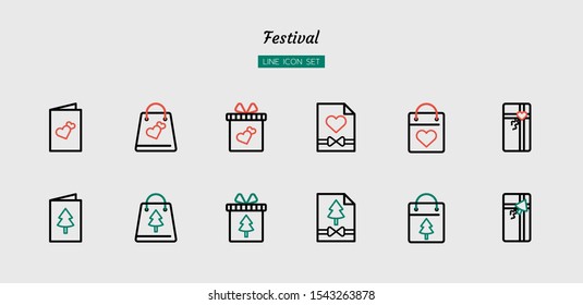 line icon symbol set, festival celebration concept, christmas, new year, valentine, present, Isolated flat outline vector design
