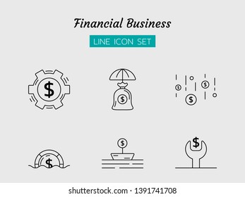 line icon symbol set, financial business strategy concept, cog, saving, cost, sunk, Isolated flat outline vector design 