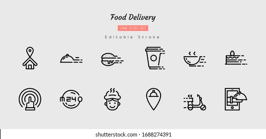 line icon symbol set, food delivery concept, fast service, order, Isolated flat outline vector design, Editable Stroke