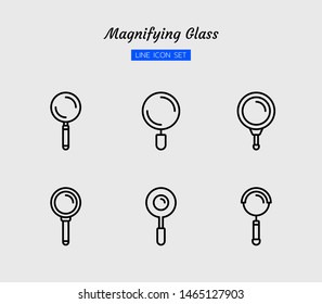 line icon symbol set, magnifying glass tool concept, magnification, search, zoom, Isolated flat outline vector design