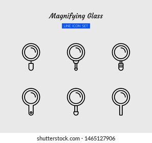 line icon symbol set, magnifying glass tool concept, magnification, search, zoom, Isolated flat outline vector design