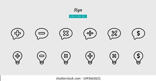 line icon symbol set, math concept, sign, calculate, speech balloon, idea, Isolated flat outline vector design