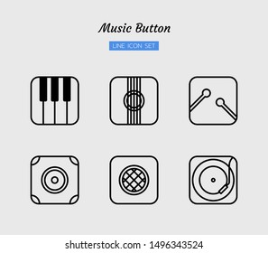 line icon symbol set, music equipment in square concept, Isolated flat outline vector design