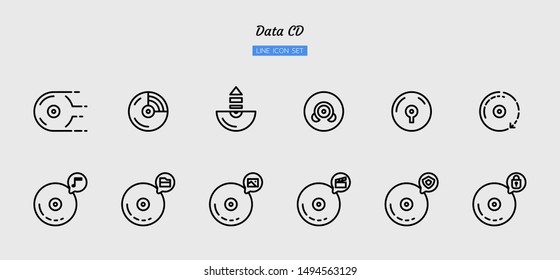 line icon symbol set, technology equipment concept, digital multimedia, disc, cd-rom, dvd, Isolated flat outline vector design