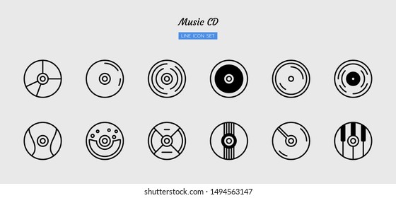 line icon symbol set, technology equipment concept, digital multimedia, disc, cd-rom, dvd, Isolated flat outline vector design