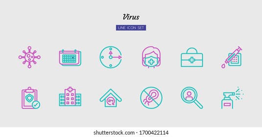 line icon symbol set, virus concept, disease, infection, protection, health, Isolated flat outline vector design