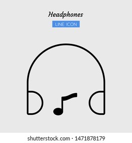 line icon symbol, sound note headphones concept, digital multimedia, technology, music, Isolated flat outline vector design