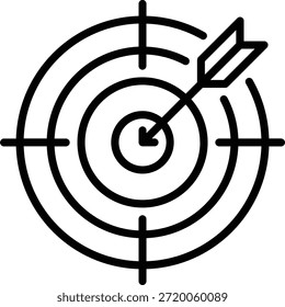 Icono de línea de destino con flecha que representa la orientación precisa del mercado.