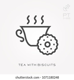 Line icon tea with biscuits