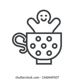 Line icon tea with cookies in shape of man. Simple vector illustration with ability to change.