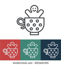 Line icon tea with cookies in shape of man