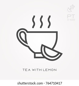 Line icon tea with lemon