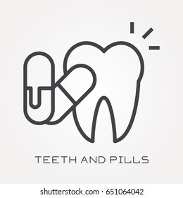 Line icon teeth and pills