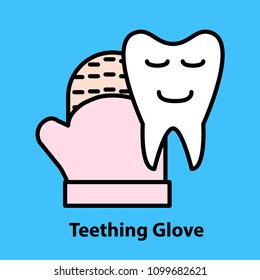 Line icon of Teething Glove on blue background. Logo concept in linear style. Vector illustration.