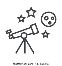 Line icon telescope and heavenly bodies. Simple vector illustration with ability to change.