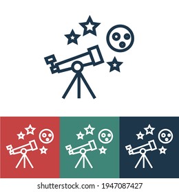 Line icon telescope and heavenly bodies