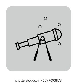 Line icon of telescope with sleek body and simple controls, surrounded by small bubbles. Exploration and curiosity concept