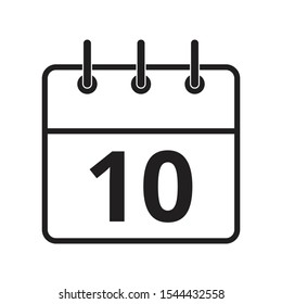 Line icon the tenth day on the calendar isolated on white background. Vector illustration.